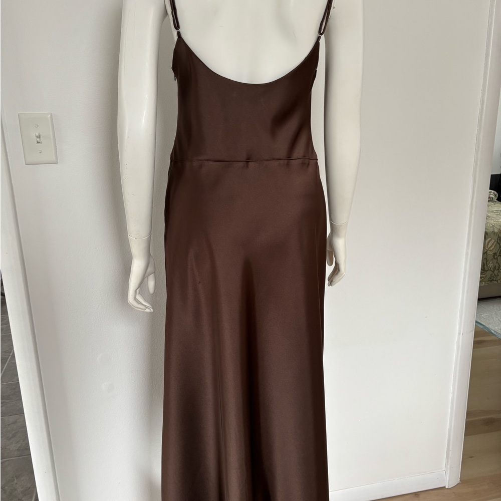 Zara Chocolate Brown Satin Slip Dress with open back - Picture 2 of 5